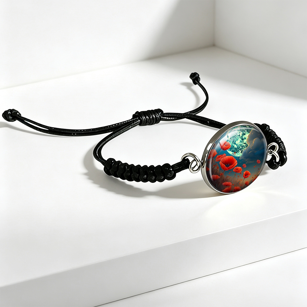 Unisex Night Sky Full Red Poppy Sea Scenery Adjustable Bracelet